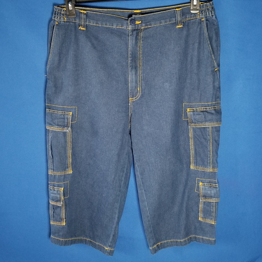 Men KINGSIZE Cargo Denim Shorts Multiple Stacked Cargo Pockets For Casual Wear